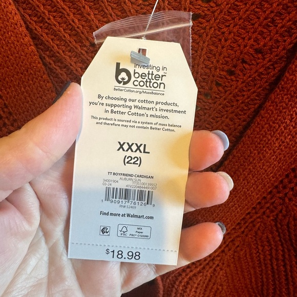 Time And Tru Women’s Boyfriend Auburn Sun Orange Button Down Sweater Sz XXXL 22 - Picture 6 of 10